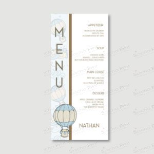 AIR BALLOON BLUE Menu Card for Baby Boy