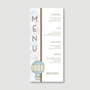 AIR BALLOON BLUE Menu Card for Baby Boy