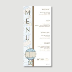 AIR BALLOON BLUE Menu Card for Baby Boy