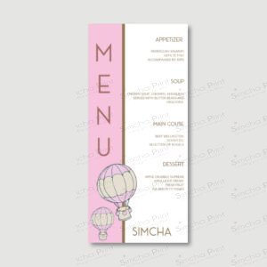 AIR BALLOON PINK Menu Card for Baby Girl