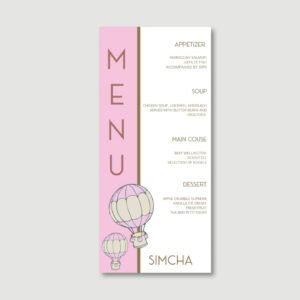 AIR BALLOON PINK Menu Card for Baby Girl