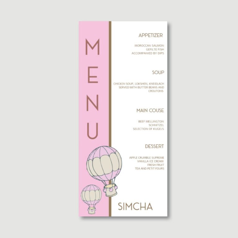 Baby Girl Menu Card - Air Balloon