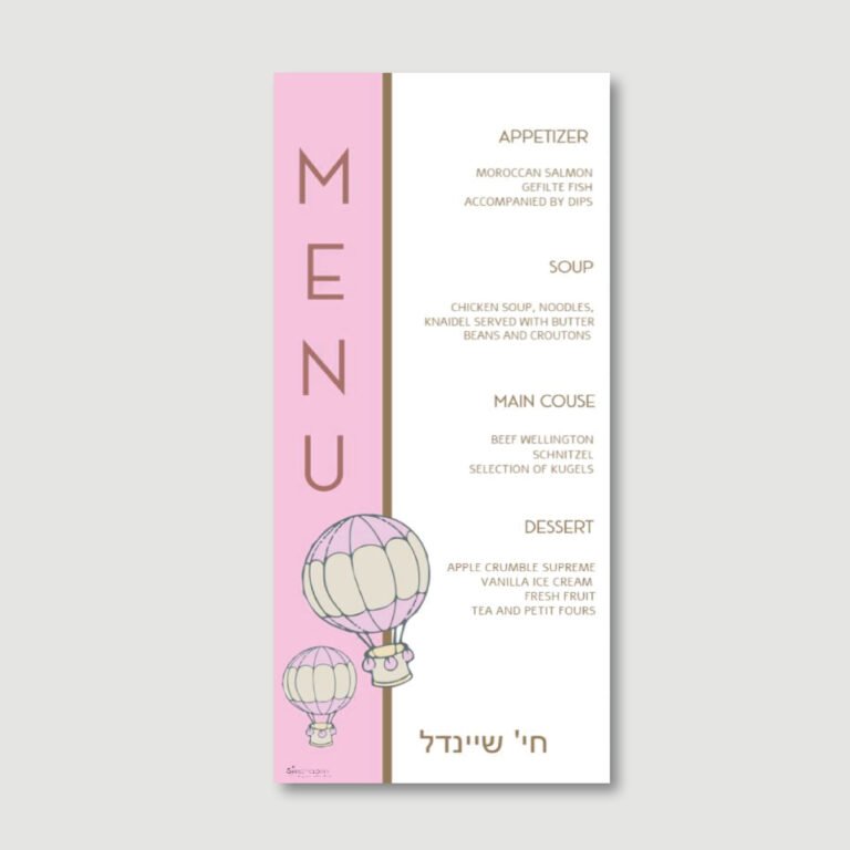 Baby Girl Menu Card - Air Balloon