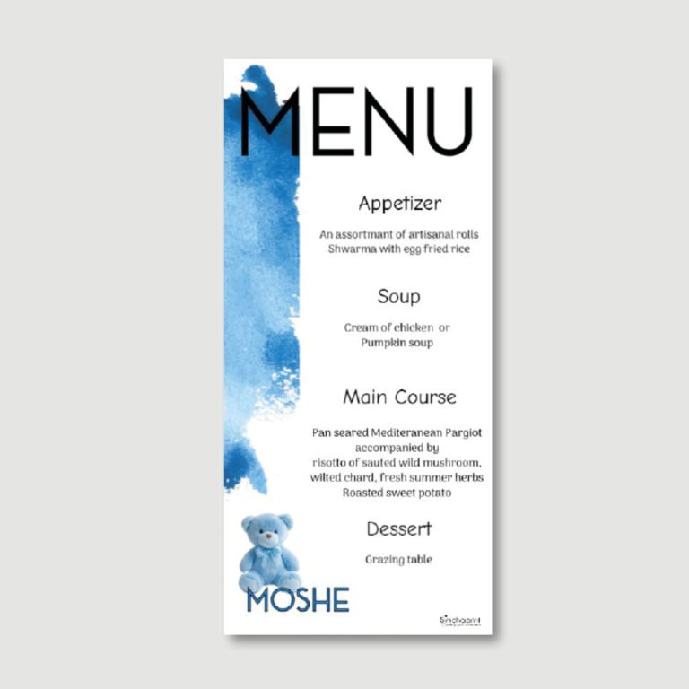 Baby Boy Menu Card - Blue Teddy