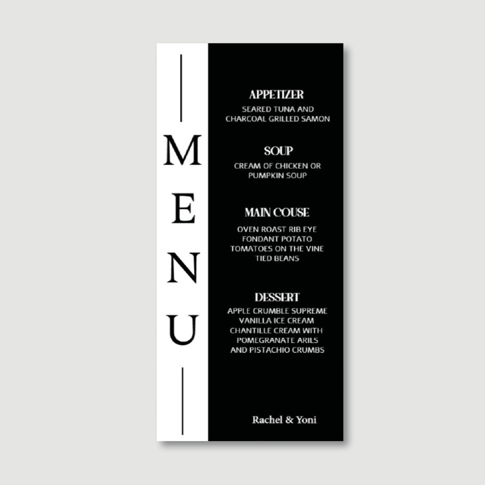 Classic Menu Cards for Wedding/Sheva Brachot