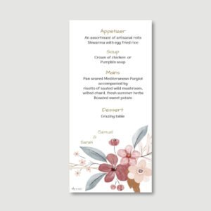 FLORAL FRAME Menu Cards for Wedding/Sheva Brachot