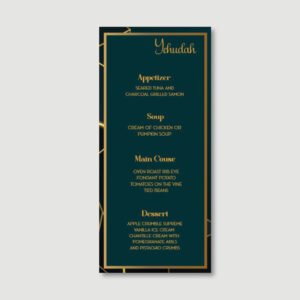 GEOMETRIC TEAL Menu Cards for Bar Mitzvah