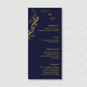 Gold Swirl Menu Cards for Wedding/Sheva Brachot