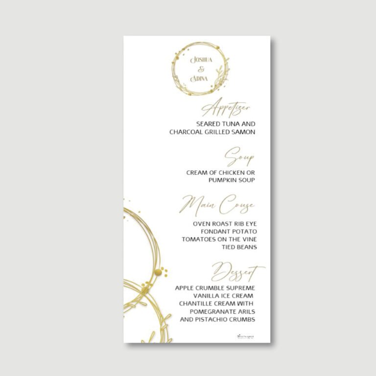 Wedding Menu Card - Gold Wreath