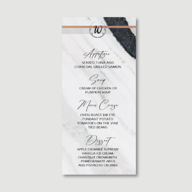 Wedding Menu Card - Marble Chic