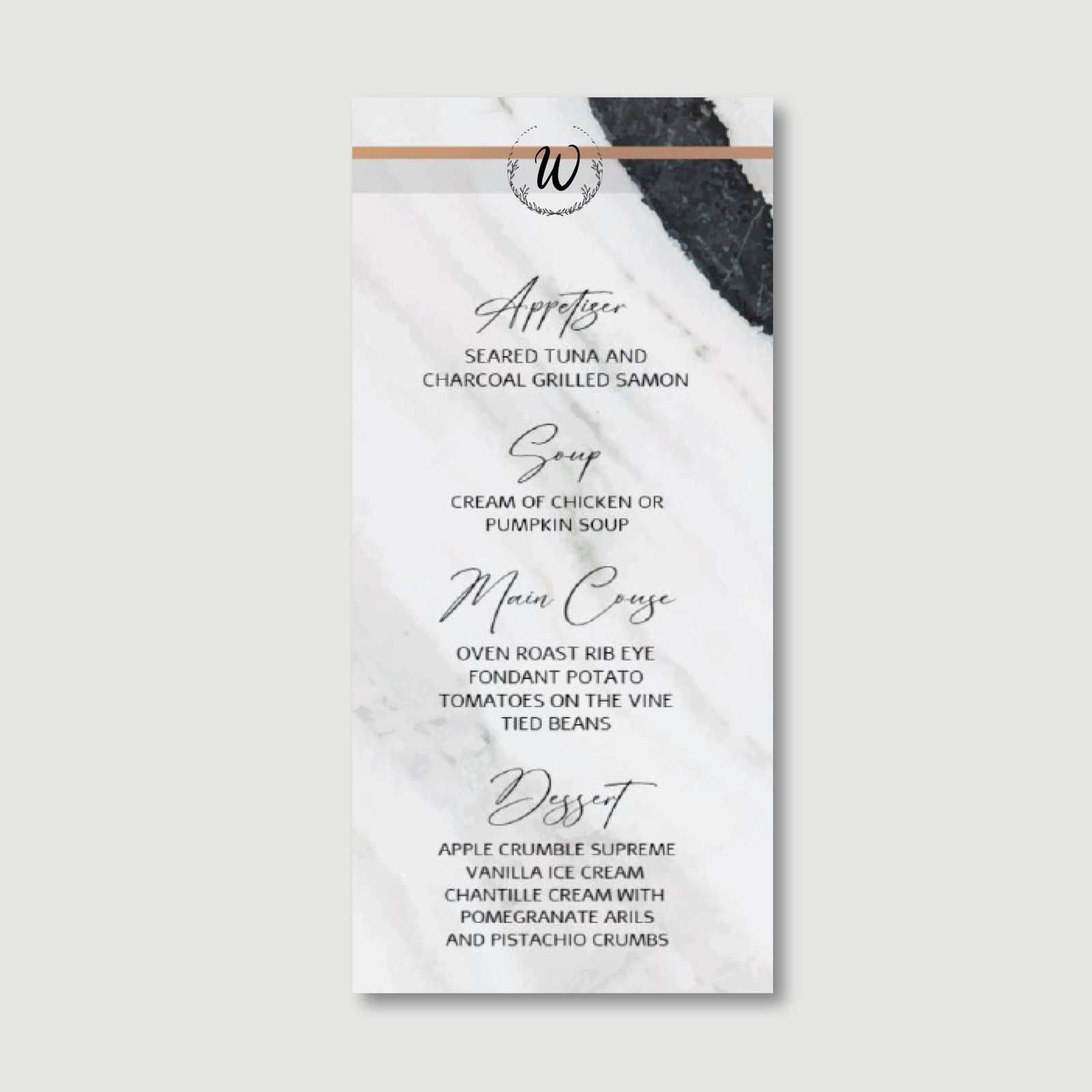 Marble Chic Menu Cards for Wedding/Sheva Brachot