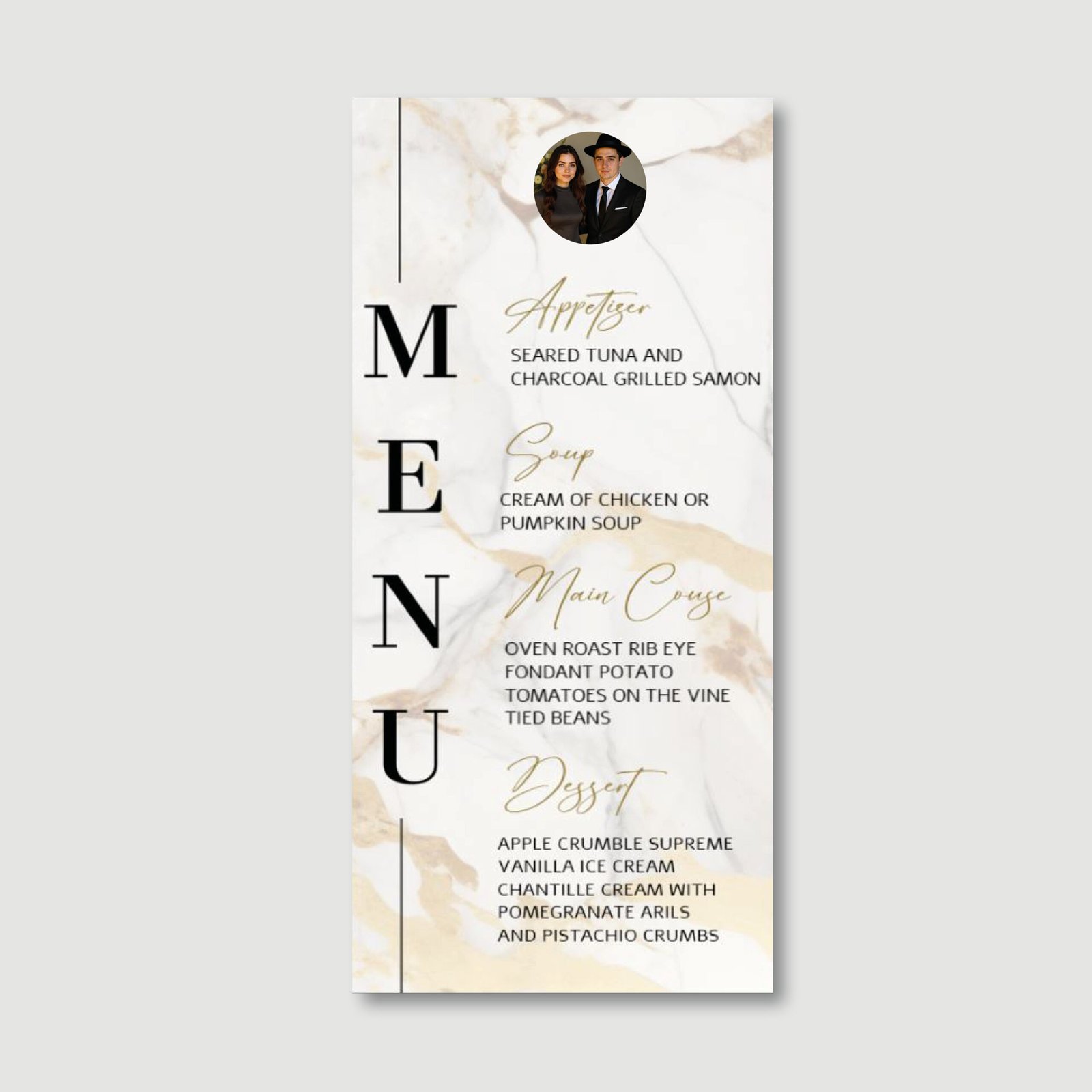 Marble Classic Menu Cards for Wedding/Sheva Brachot