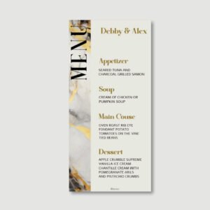 Wedding Menu Card - Marble Gold