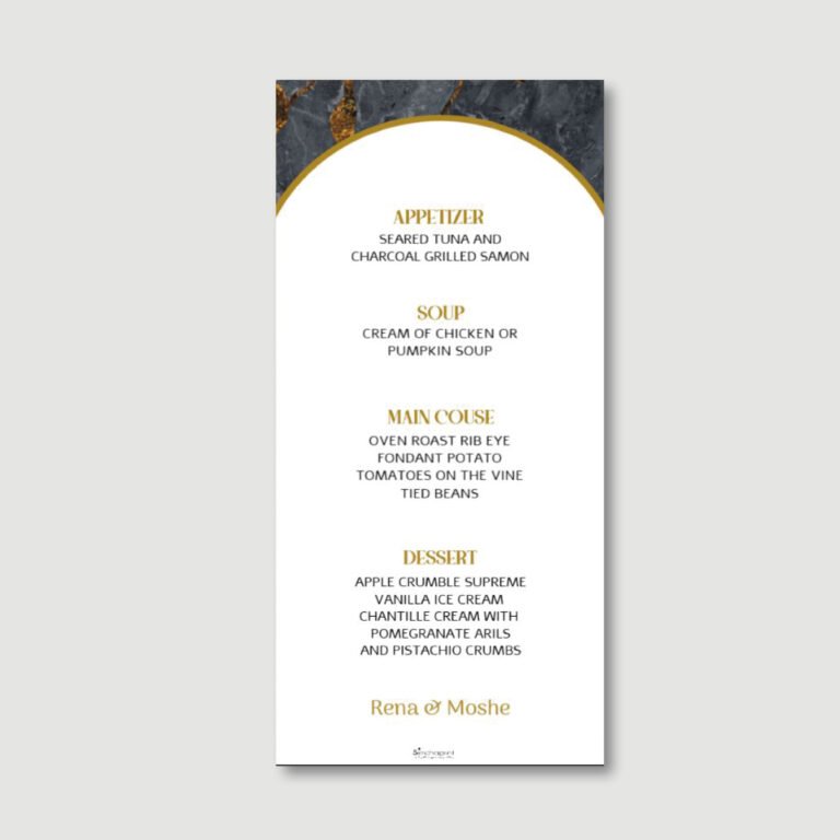 Wedding Menu Card - Marble Grey
