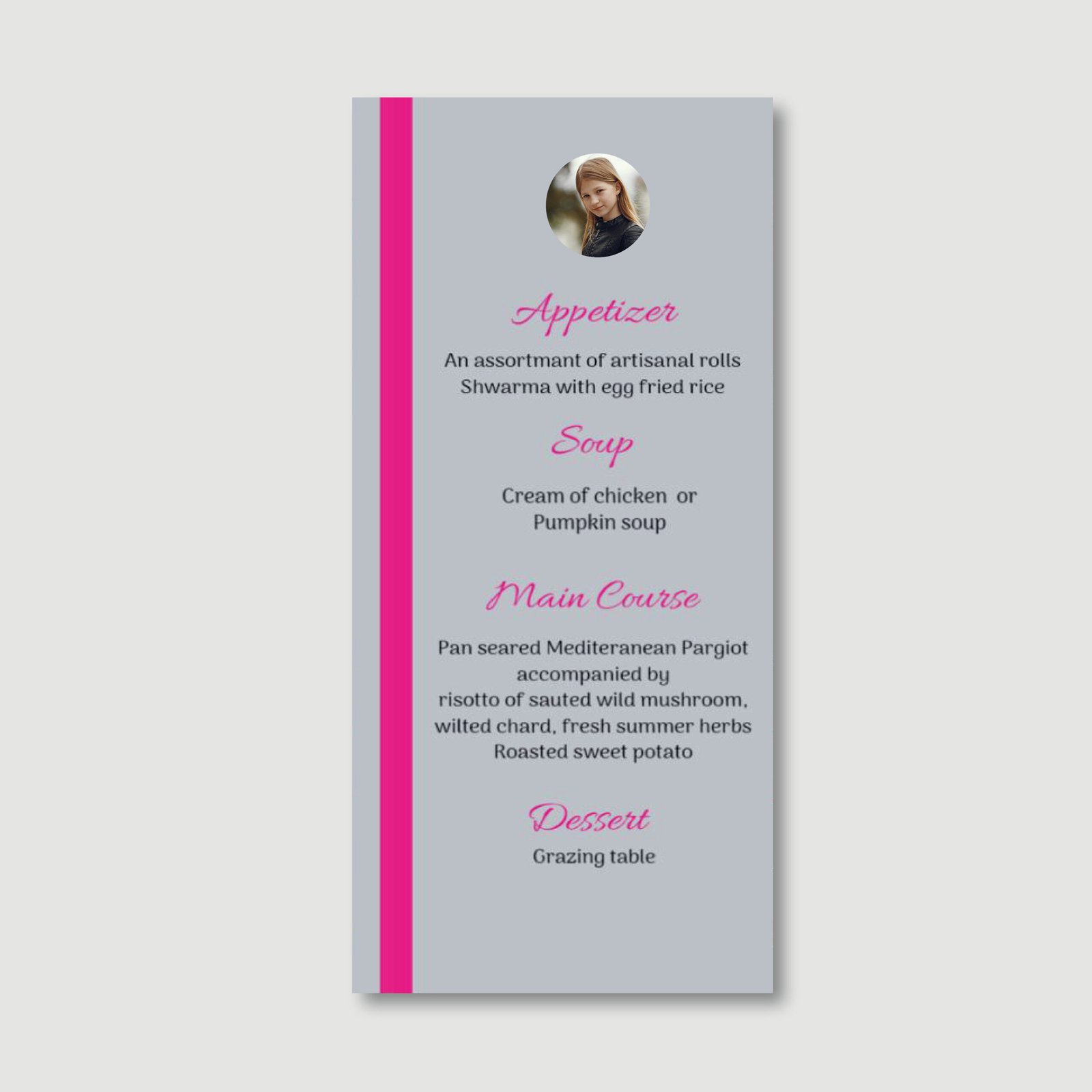 Notebook Style Menu Cards for Bat Mitzvah