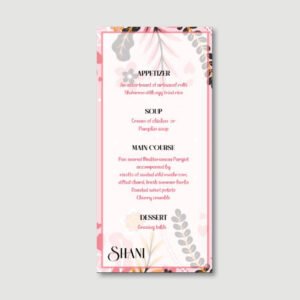 Pink Floral Menu Cards for Bat Mitzvah