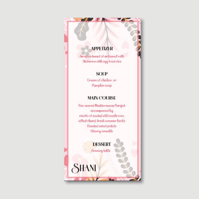 Bat Mitzvah Menu Card - Pastel Floral