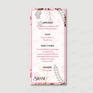 Pink Floral Menu Cards for Bat Mitzvah