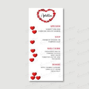 Red Heart Menu Cards for Bat Mitzvah