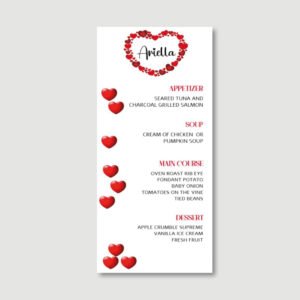 Red Heart Menu Cards for Bat Mitzvah