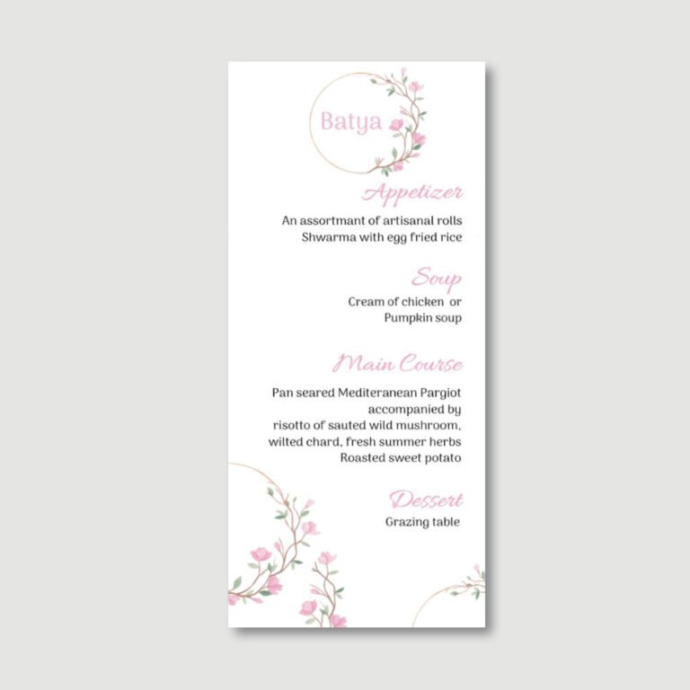 Baby Girl Menu Card - Summer Wreath