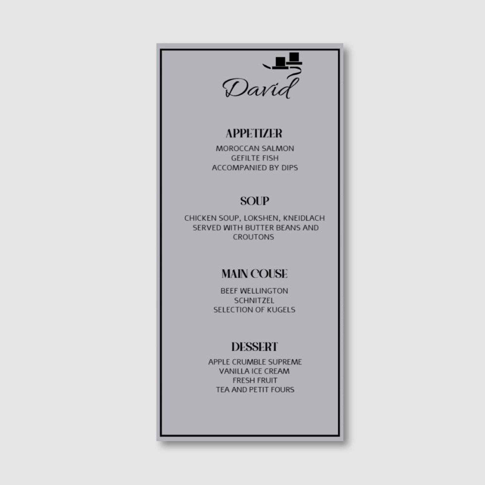TEFILLIN CLASSIC Menu Cards for Bar Mitzvah